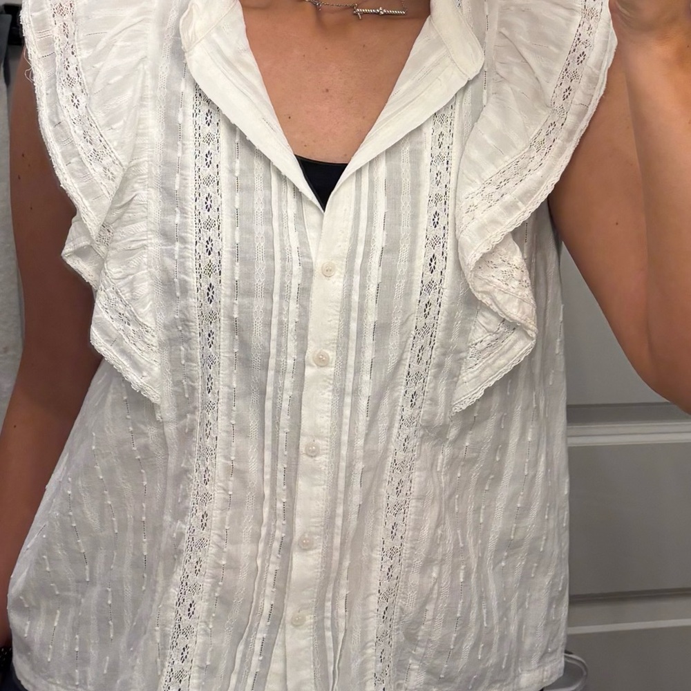 Zara White Ruffled Blouse with Lace Detail